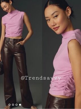 ANTHROPOLOGIE Maeve Lilac Cropped Ruched Mock Neck Shell Sleeveless Top XL NWT